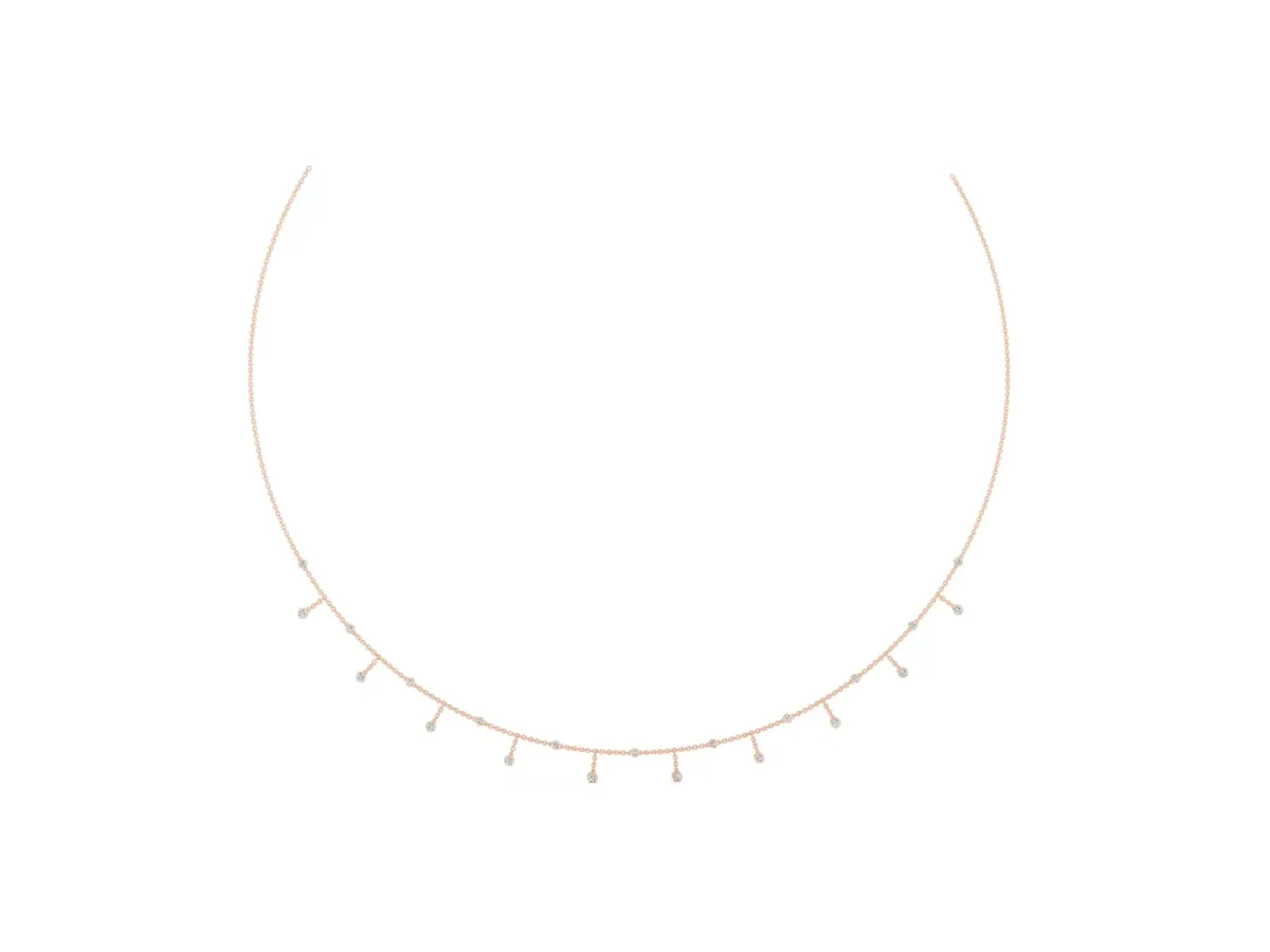 Round Bezel Set Diamond Station Necklace with Cable Chain Rose gold