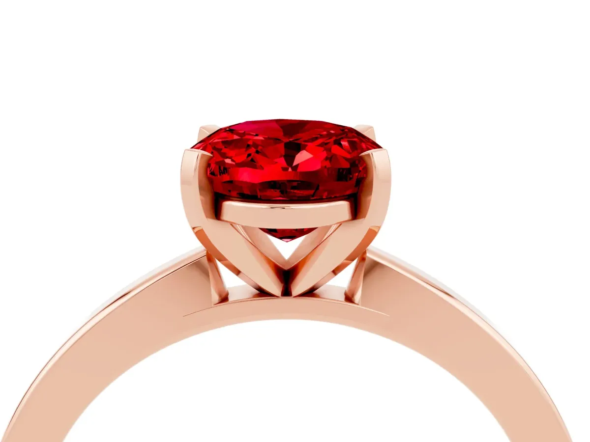 Oval Cut Ruby Solitaire Engagement Ring with Classic Band and Four-Prong Setting Rose gold