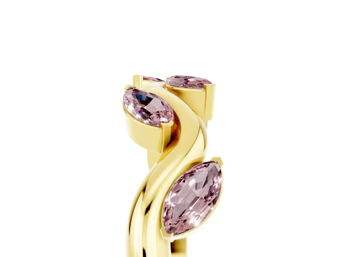 Marquise Morganite Twisted Band with Prong Setting Yellow gold