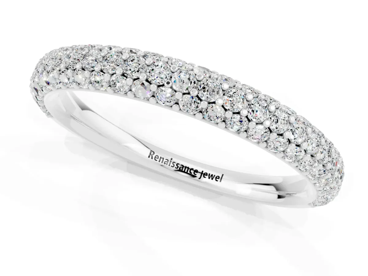 Round Moissanite Pavé Eternity Band with Shared Prong Setting White gold