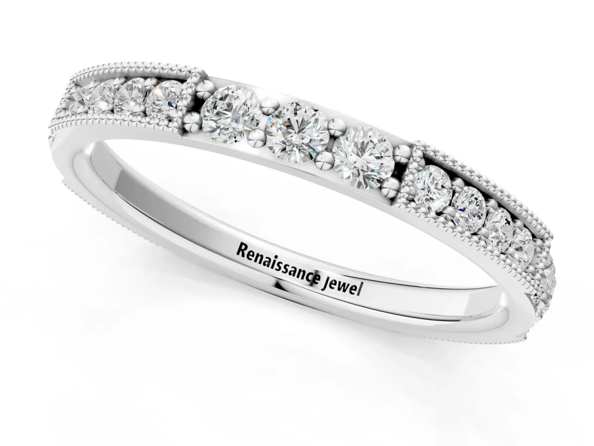 Milgrain Round Diamond Pavé Channel Set White Gold Band Silver