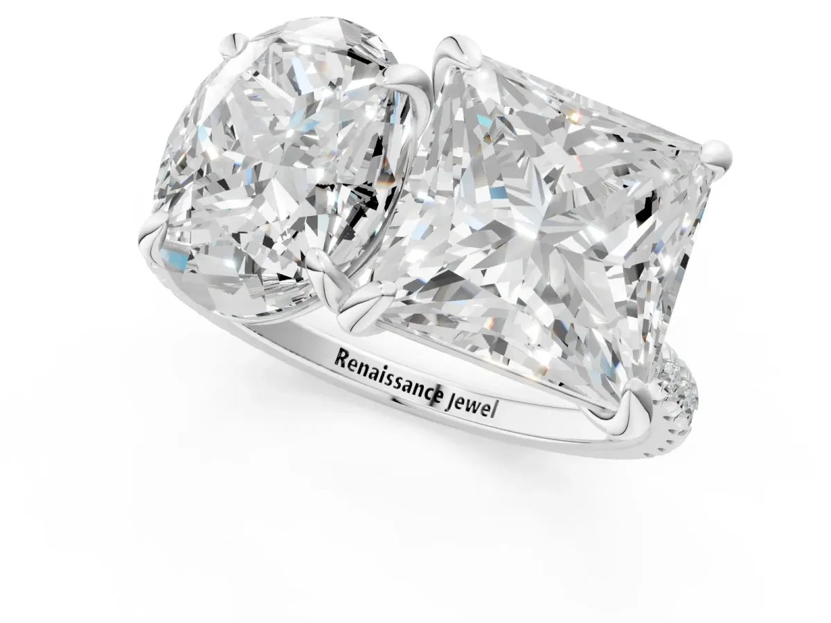 Oval and Princess Toi Moi Ring with Prong Setting and Micro Pave Band Silver