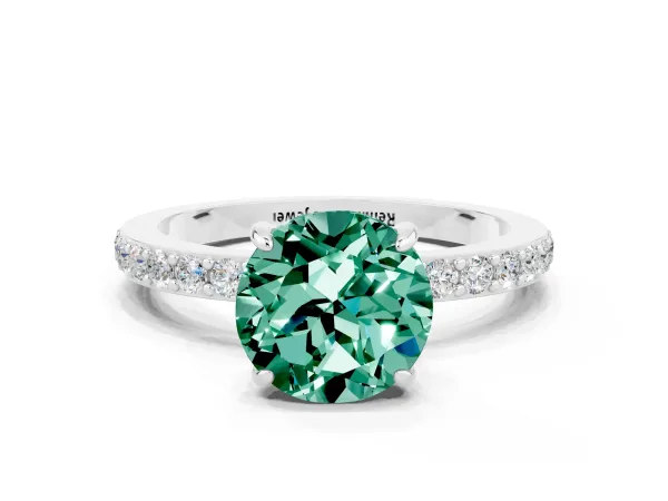 Round Cut Green Sapphire Solitaire Engagement Ring with Pavé Band and Four-Prong Setting Platinum
