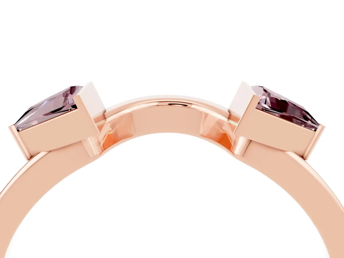 Trillion Morganite Open Band Ring with Bezel Setting Rose gold