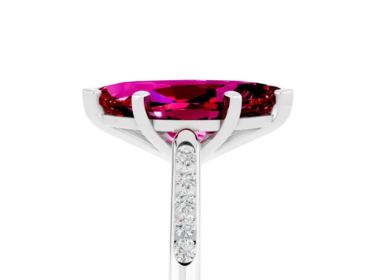 Marquise Cut Garnet Solitaire Ring with Channel Set Round Band and Prong Setting Silver
