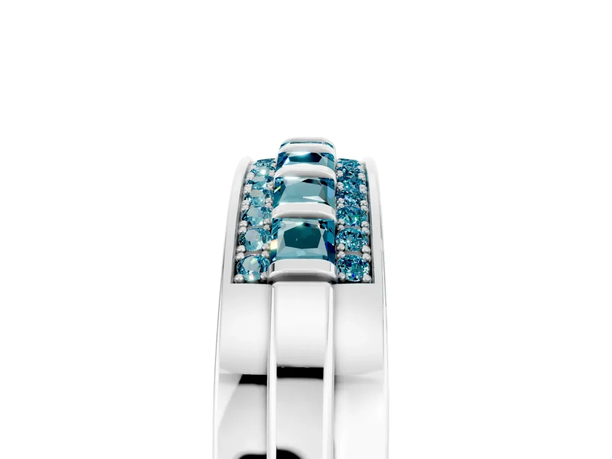 Bar-Set Princess Cut Blue Topaz Pavé Band Platinum