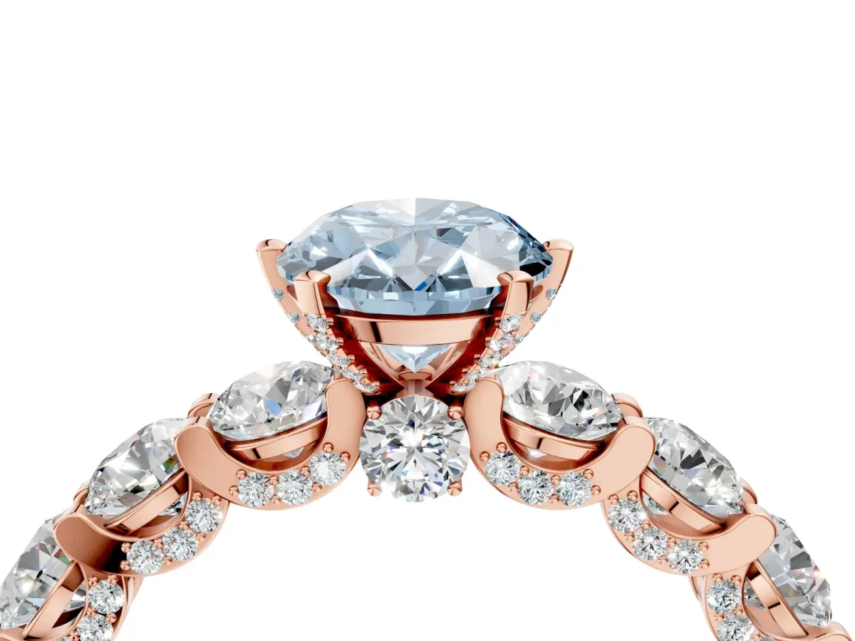 Fancy Blue Oval Cut Diamond Side Stone Engagement Ring with Four-Prong Setting Rose gold