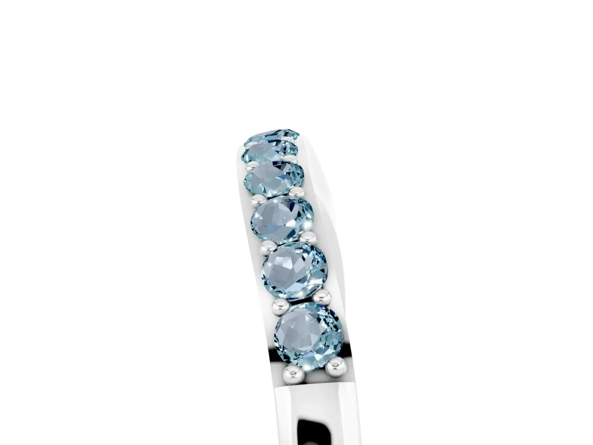 Round Aquamarine Curved Wedding Band with Channel Setting Silver