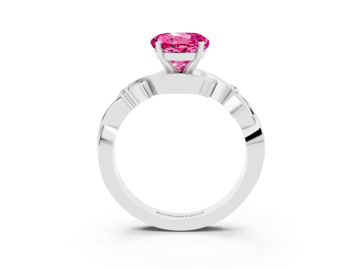 Round Cut Pink Sapphire Solitaire Ring with Twisted Band and Prong Setting Silver