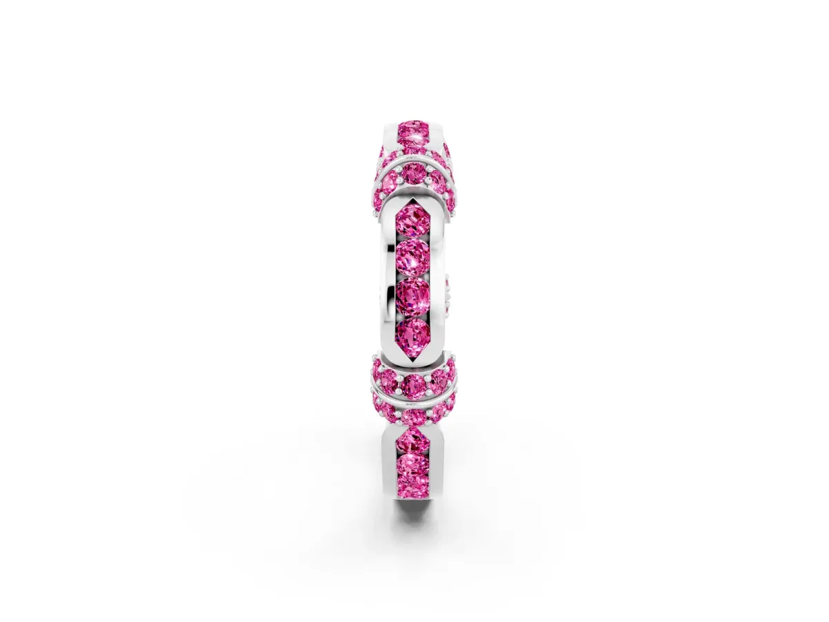 Pavé Round Pink Sapphire Link Band with Bezel Setting Silver