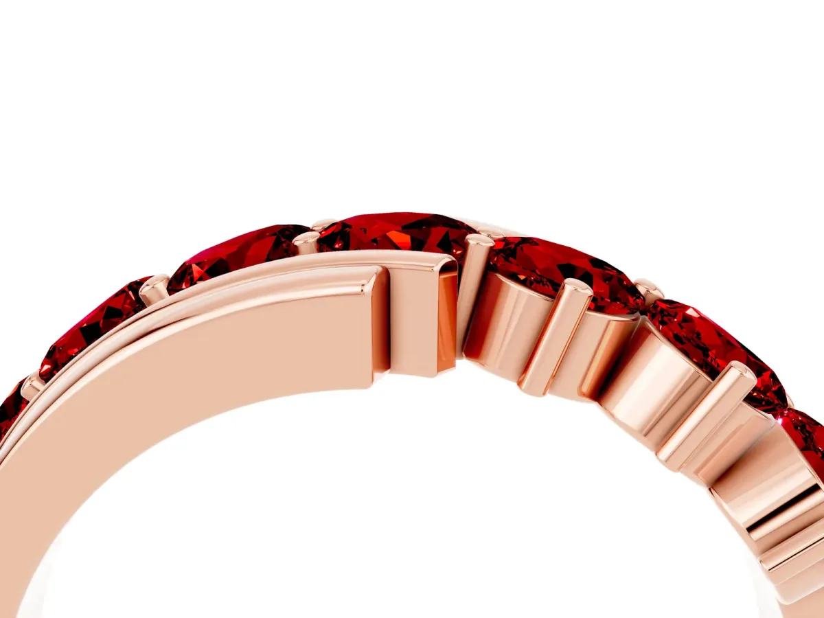 Round Ruby Wave Band with Channel and Shared Prong Setting Rose gold