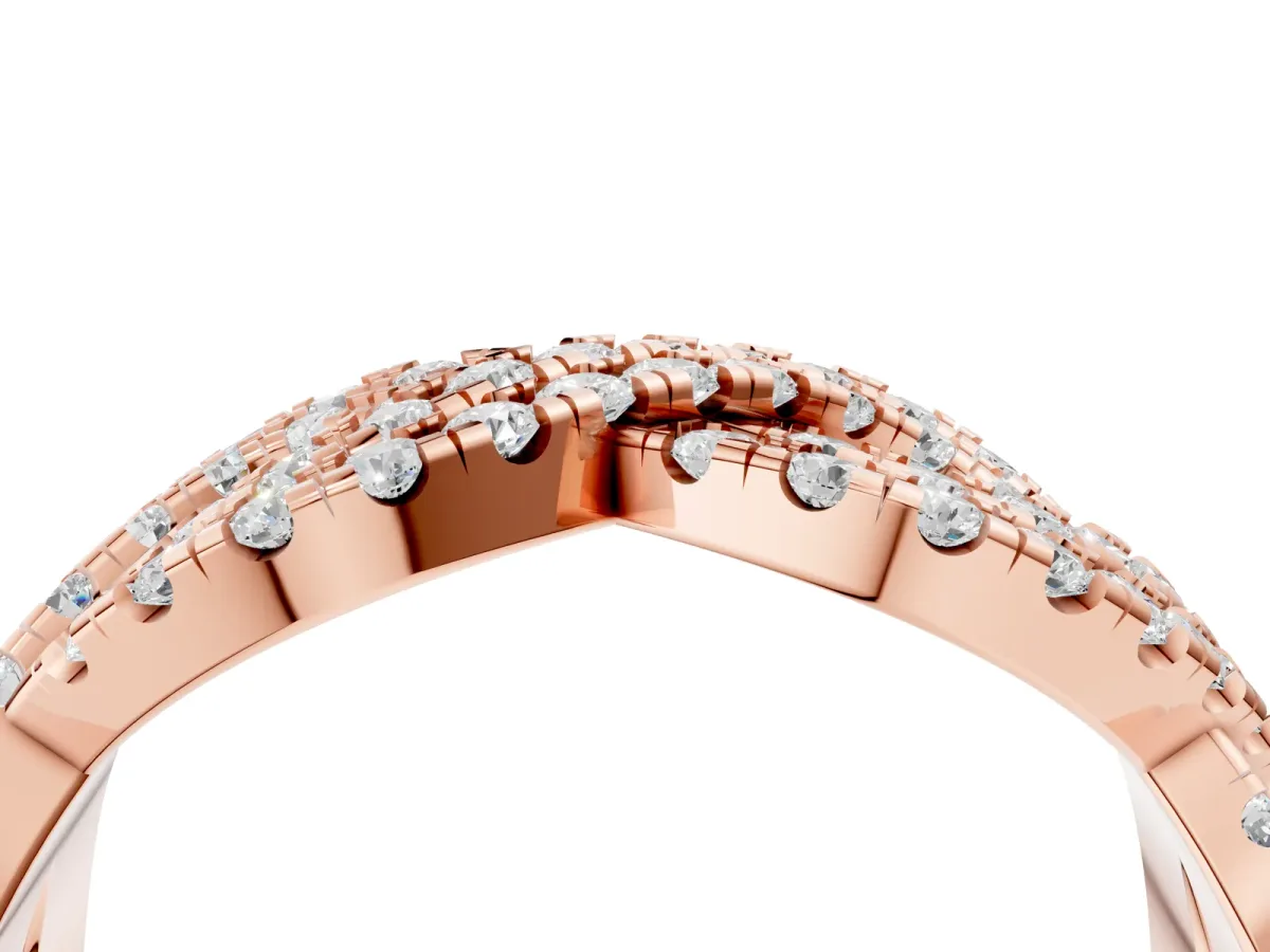 Pavé Round Diamond Infinity Twist Band with Shared Prong Setting Rose gold
