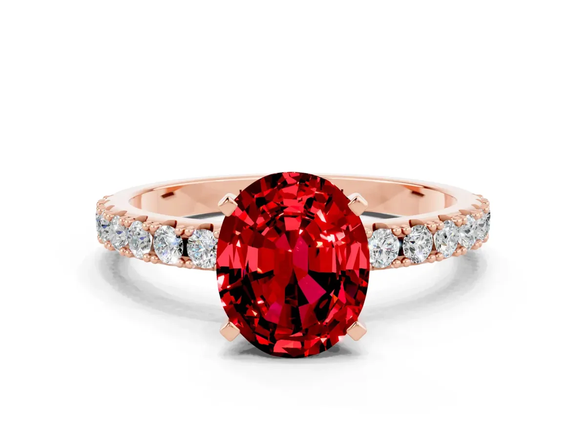 Oval Cut Ruby Solitaire Pavé Band with Four-Prong Setting Rose gold