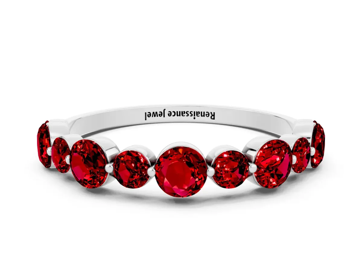 Round Ruby Scalloped Prong Set Eternity Band Platinum