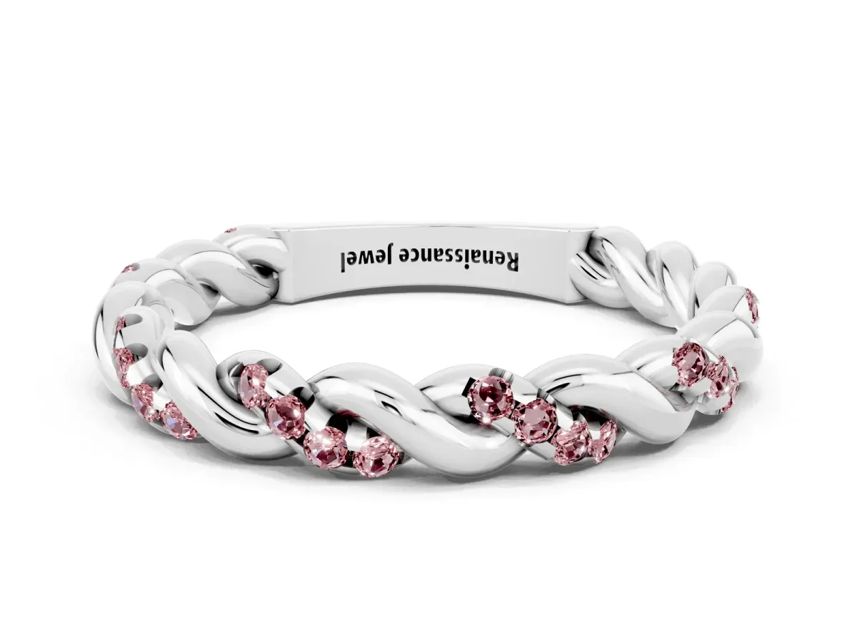 Twisted Pavé Round Morganite Eternity Band White gold