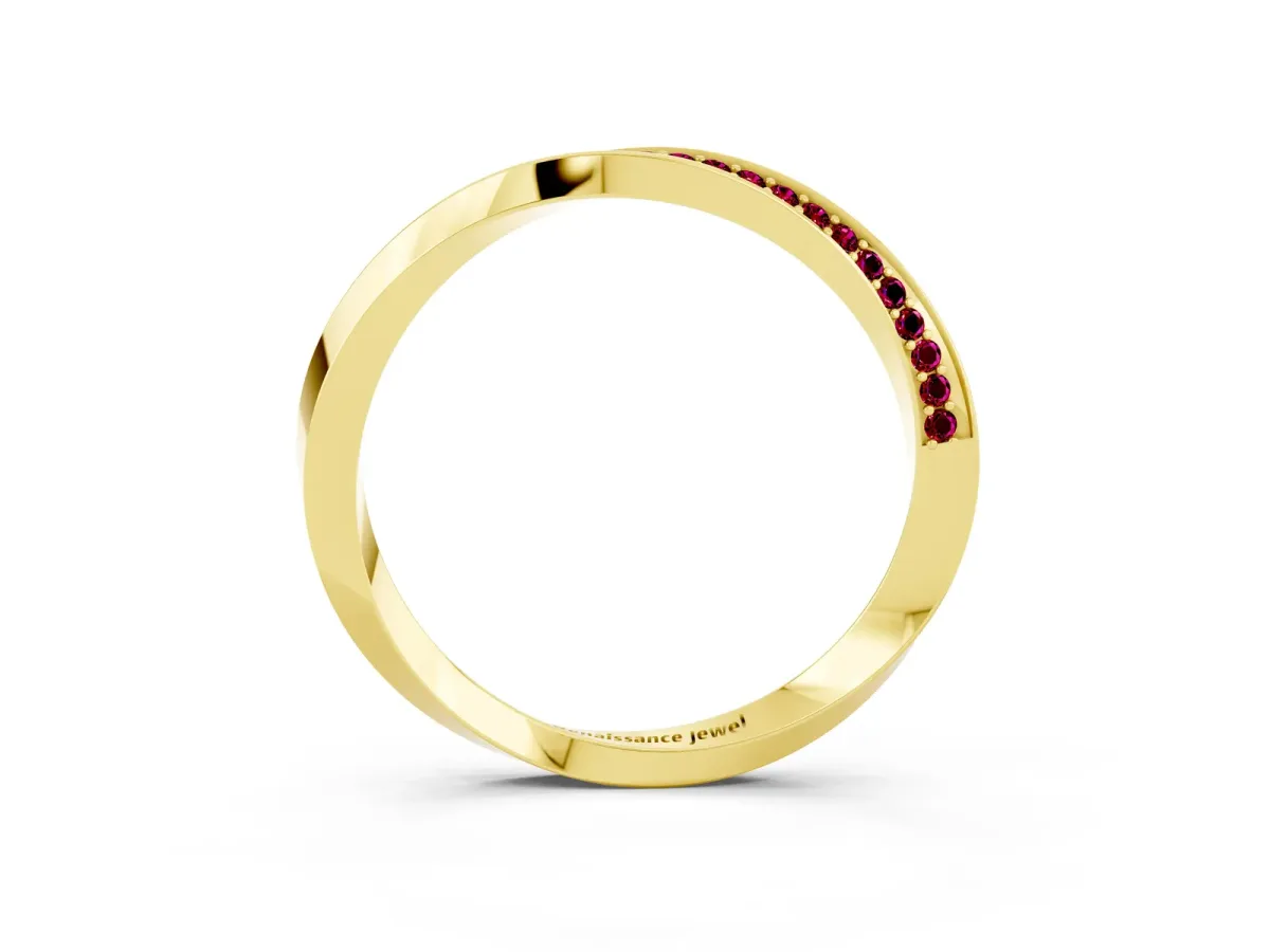Pavé Round Garnet Twist Band Yellow gold