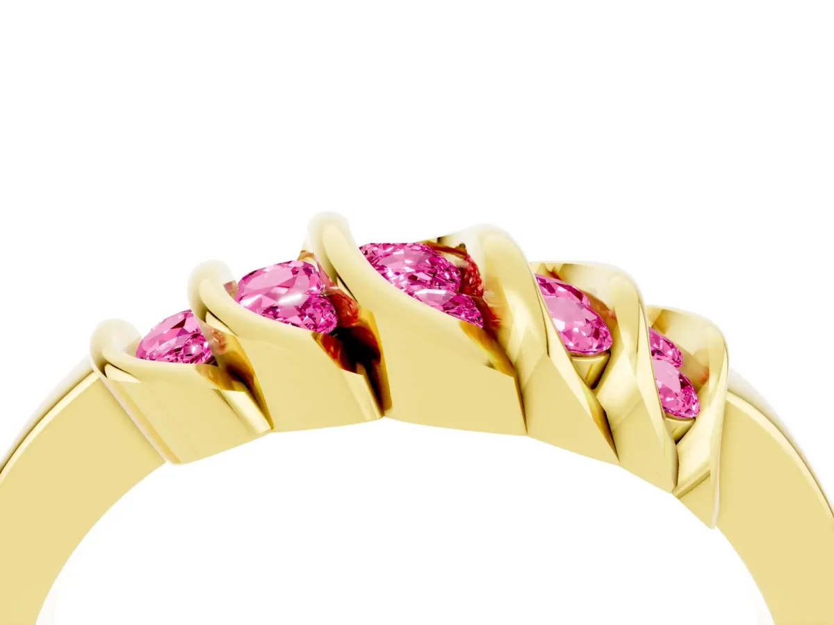 Round Pink Sapphire Multi-Row Crossover Band Yellow gold