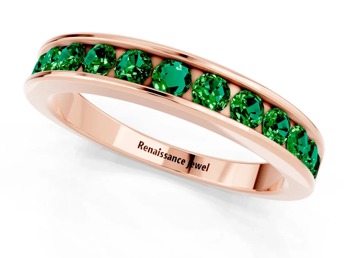 Channel Set Round Emerald Eternity Band Rose gold