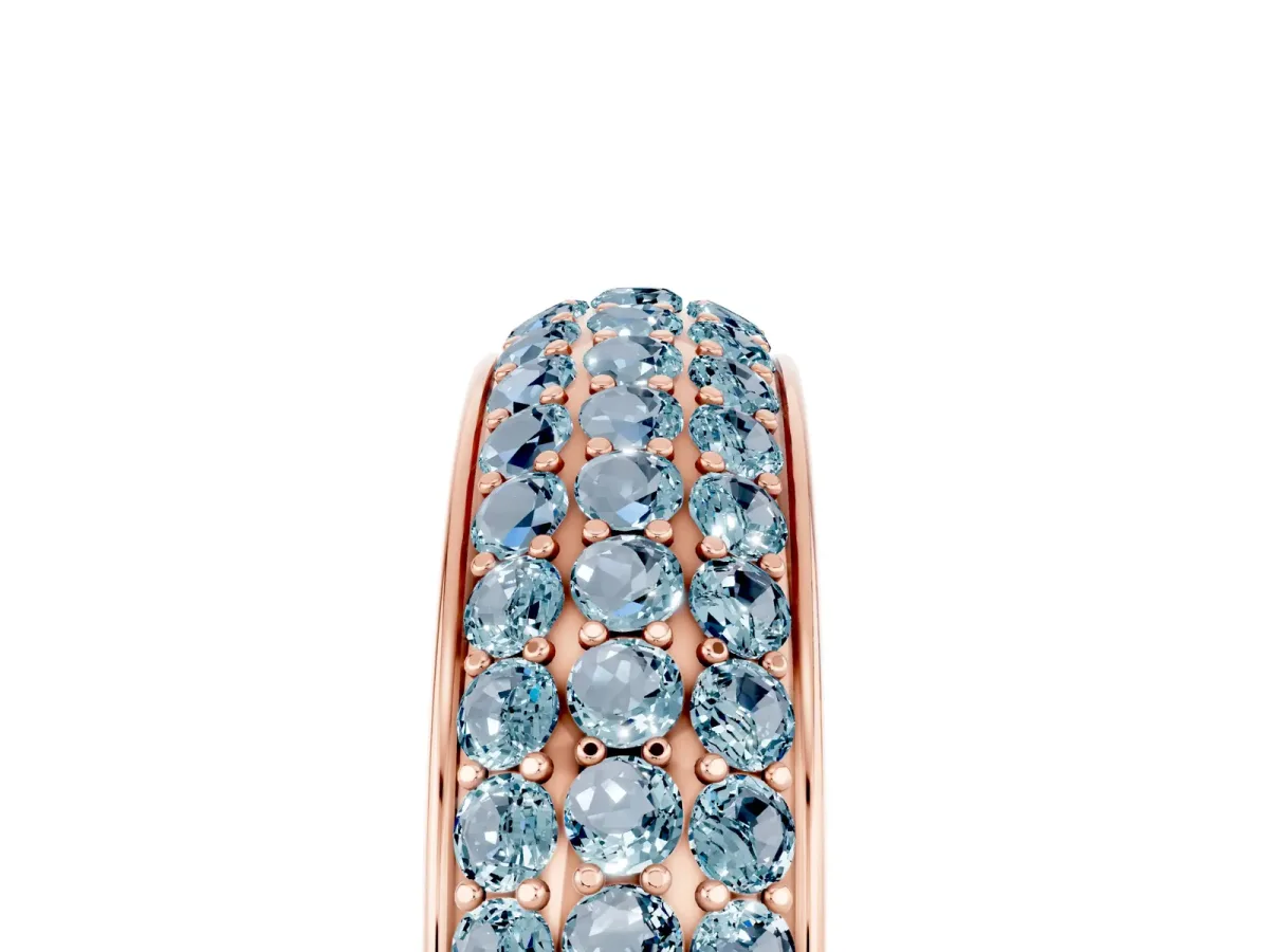 Three-Row Round Aquamarine Eternity Band with Shared Prong Setting Rose gold