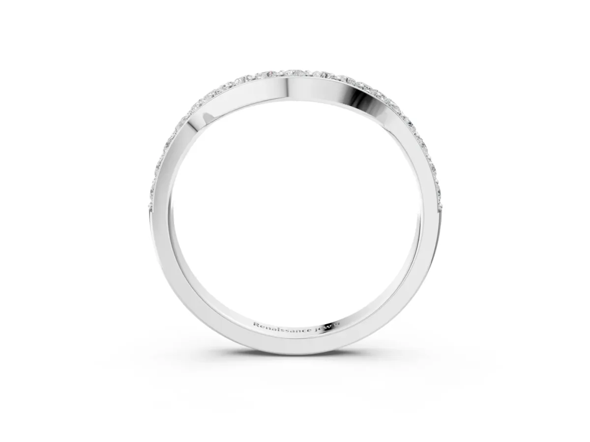 Round Diamond Pavé Set Curved Band with U-Prong Setting Silver