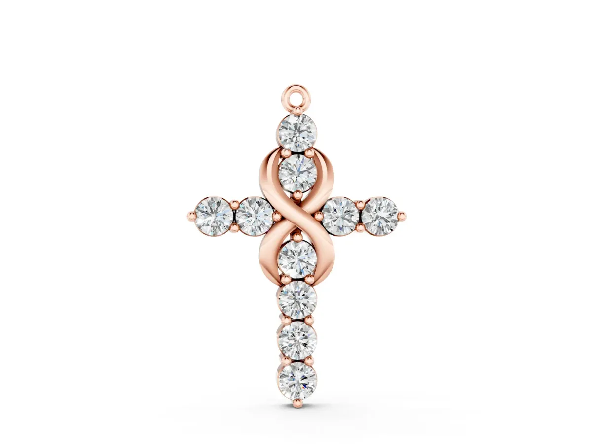 Round Diamond Prong Set Infinity Cross Pendant Rose gold