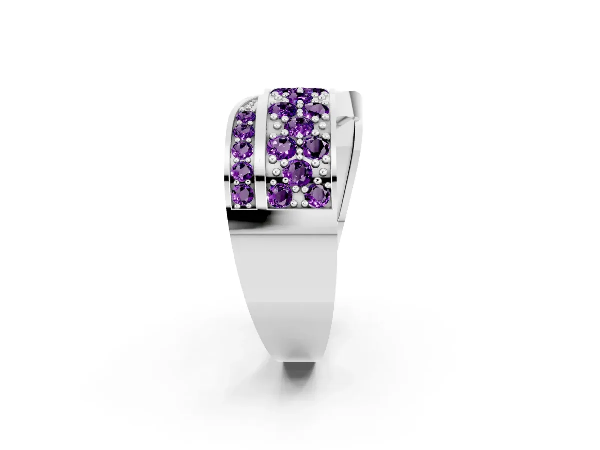 Pavé Round Amethyst Crossover Band with Bead Prong Setting Silver
