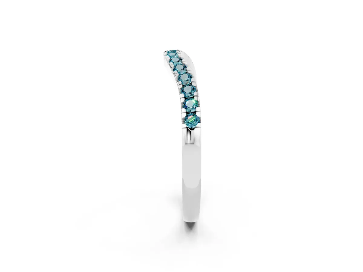 Blue Topaz Pavé Curved Wedding Band Silver