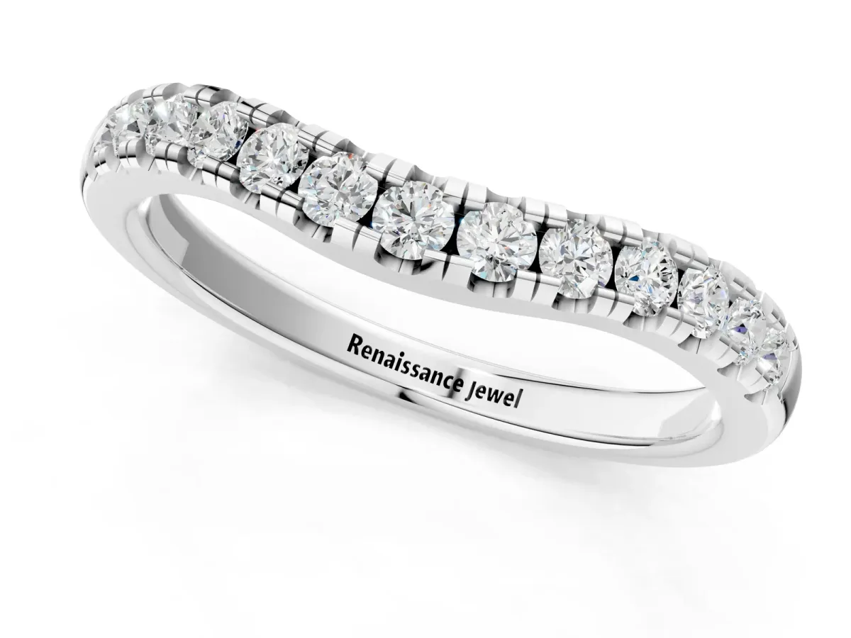 Pavé Set Round Diamond Curved Band with Shared Prong Setting Silver