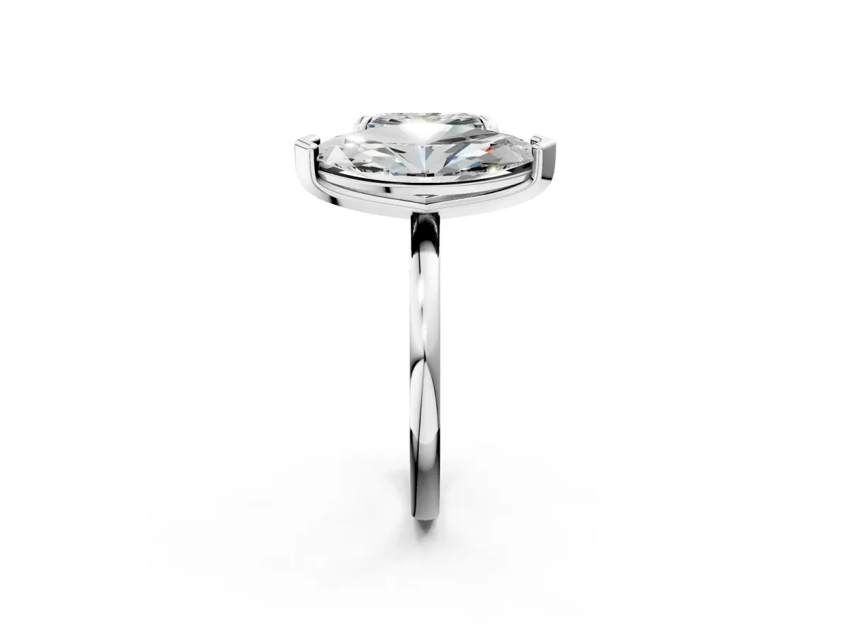 Emerald and Marquise Toi Moi Ring with Prong Setting and Plain Band Silver