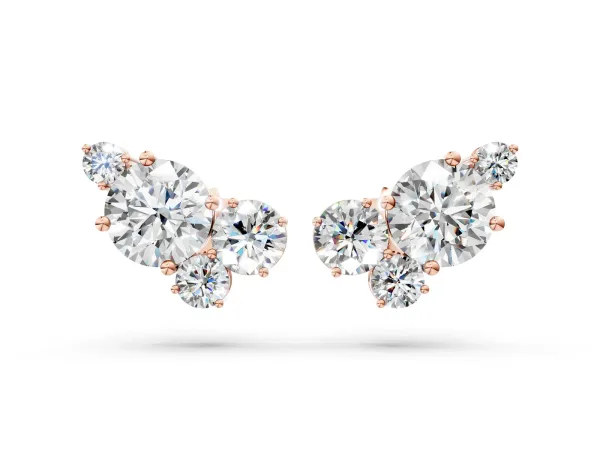 Round and Oval Diamond Hydrangea Bouquet Stud Earrings with Round Diamond Accents Rose gold