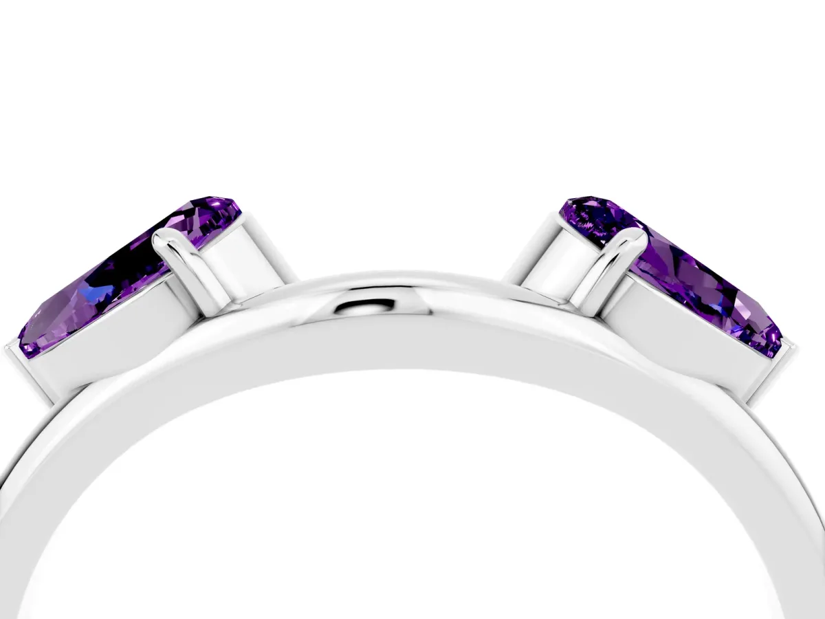 Two-Stone Pear Amethyst Bypass Ring with Prong Setting Silver