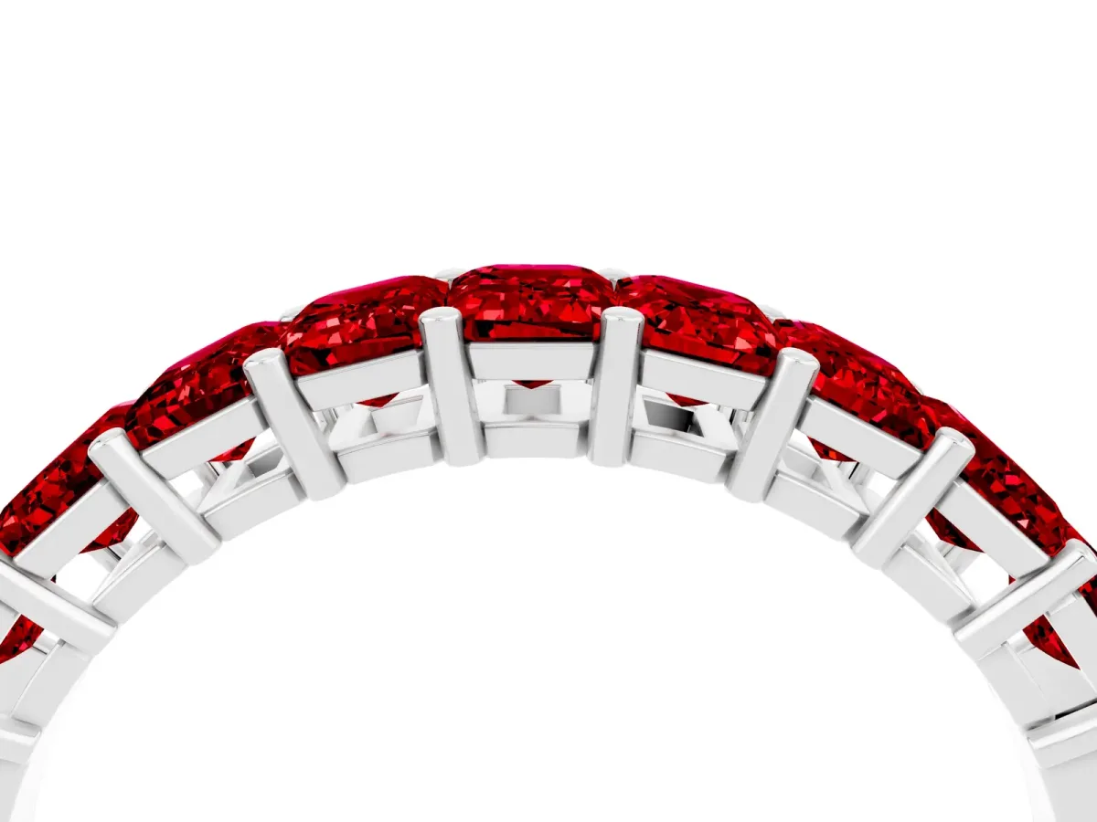 Emerald Cut Ruby Prong-Set Eternity Band White gold