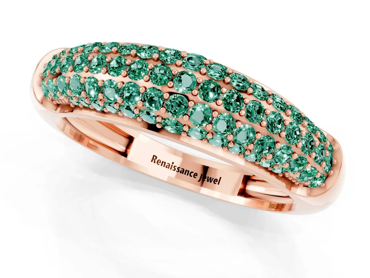Three-Row Pavé Round Green Sapphire Dome Band Rose gold