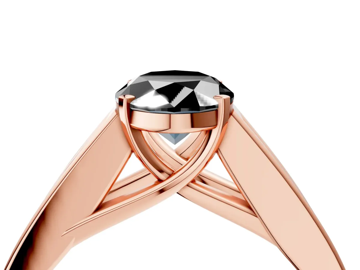 Fancy Black Oval Cut Cut Channel Set Solitaire Ring with Four-Prong Setting Rose gold
