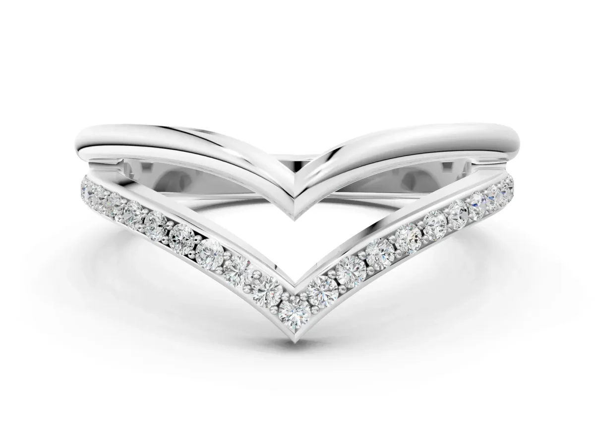 Pavé Round Diamond Chevron Band with Channel Setting Silver