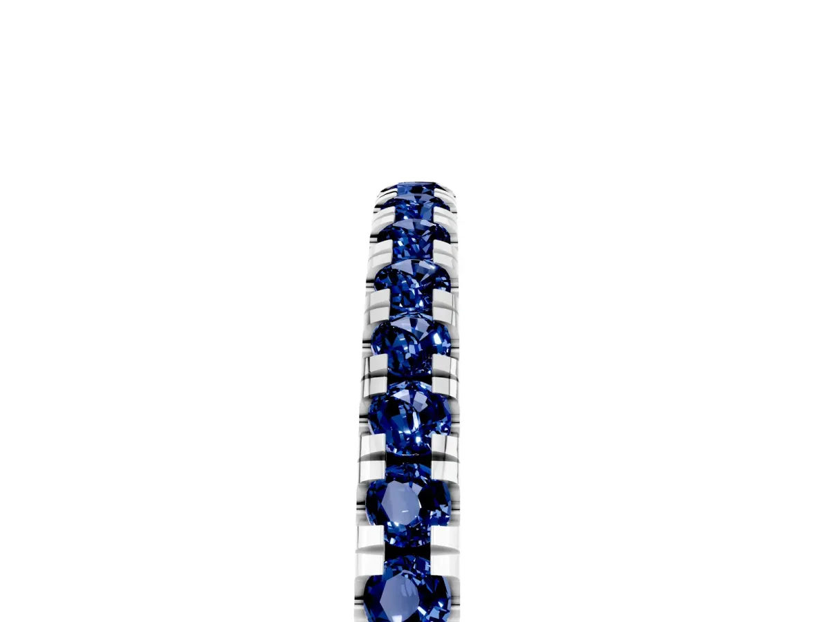 Pavé Round Blue Sapphire Half Eternity Band with Shared Prong Setting Silver