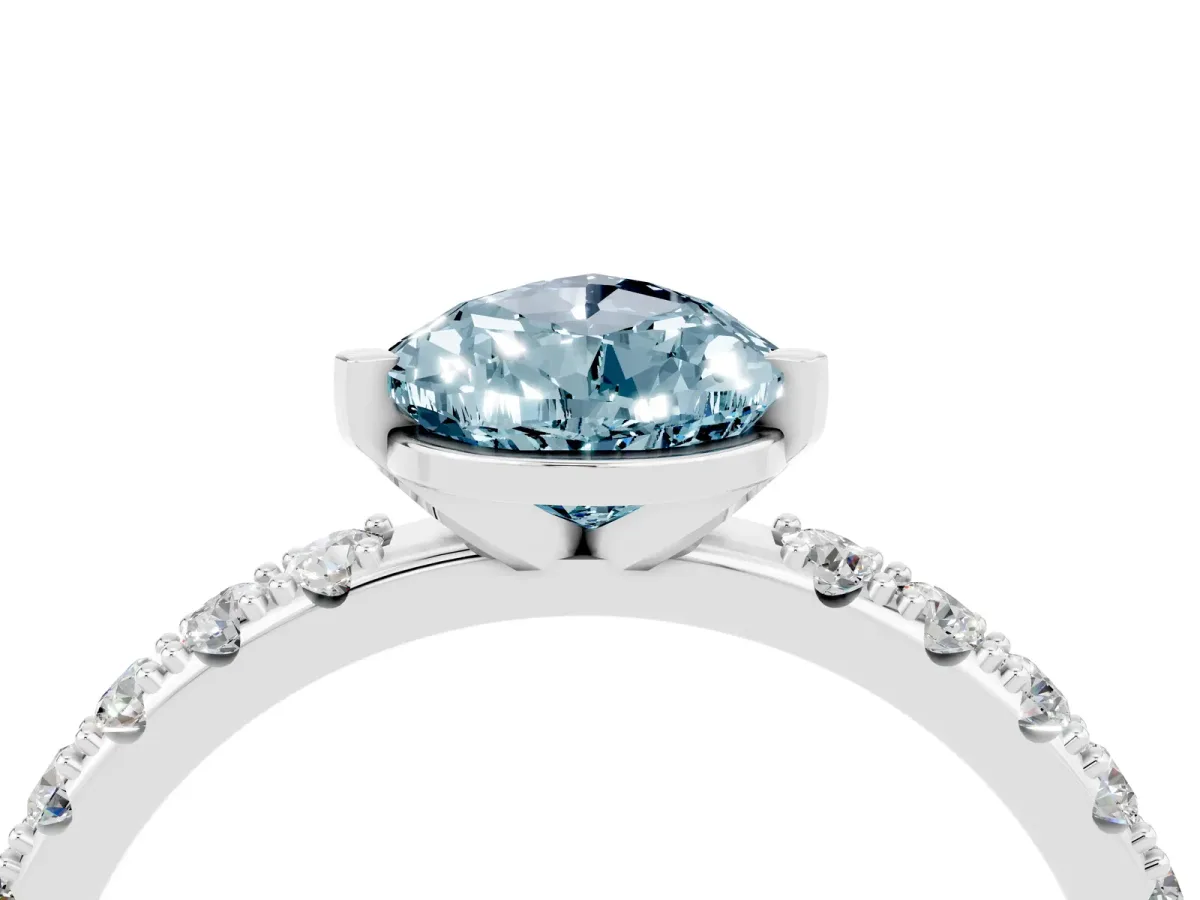Pear Cut Aquamarine Solitaire Pavé Band with Four-Prong Setting Platinum