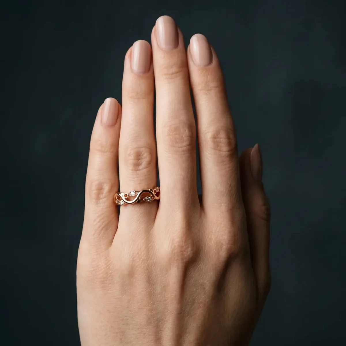 Marquise Diamond Vine Eternity Band with Bezel Setting Rose gold