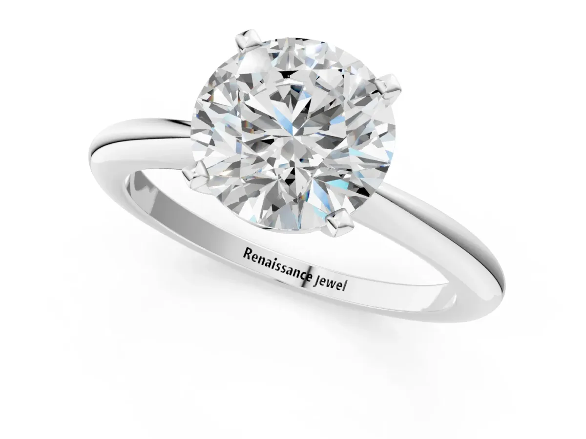 Round Cut Diamond Solitaire Ring with Six-Prong Setting and Classic Band Silver