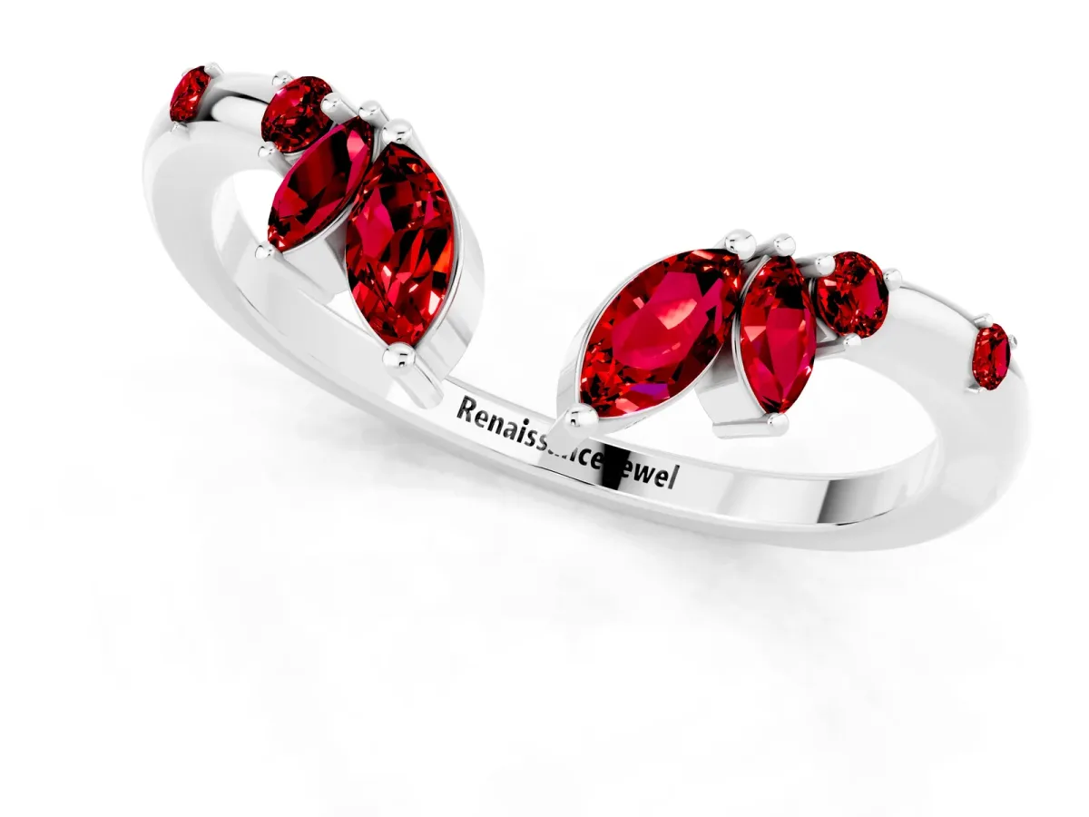 Open Marquise Cluster Ruby Band with Prong Setting Silver