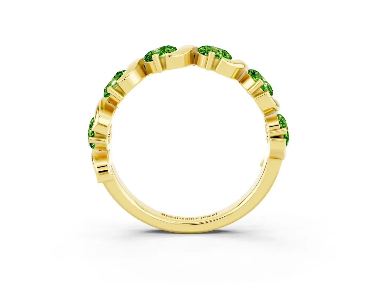 Six-Stone Round Peridot Wave Band with Shared Prong Setting Yellow gold