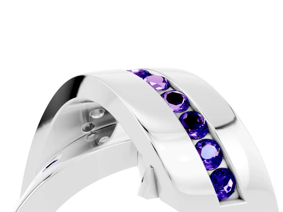 Pavé Round Tanzanite Crossover Band with Channel Setting Platinum