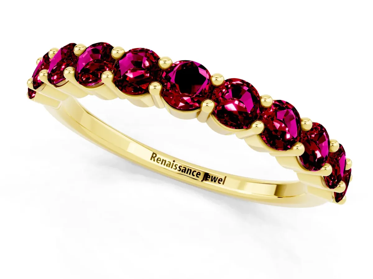 Round Garnet Half Eternity Band with Prong Setting Yellow gold