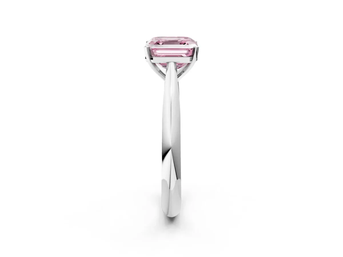 Fancy Pink Asscher Cut Diamond Solitaire Engagement Ring with Cathedral Setting and Four-Prong Mount Silver