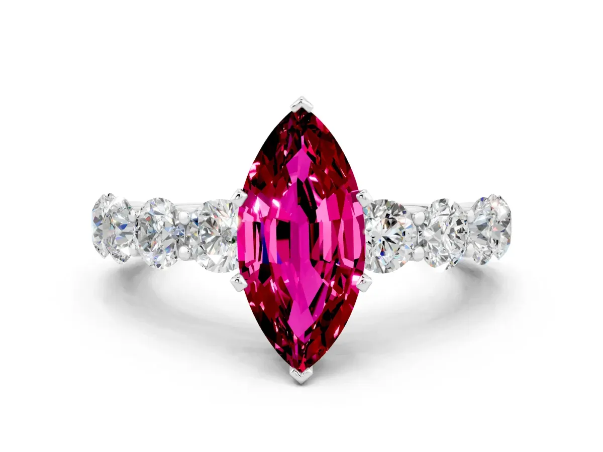 Marquise Cut Garnet Prong Setting with Side Stones on a Pave Band Silver