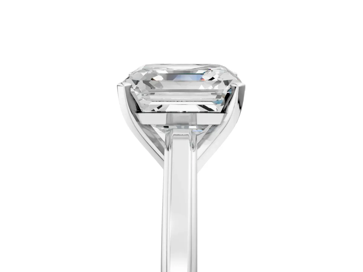 Asscher Cut Solitaire Diamond Ring with Four-Prong Setting and Classic Band Platinum