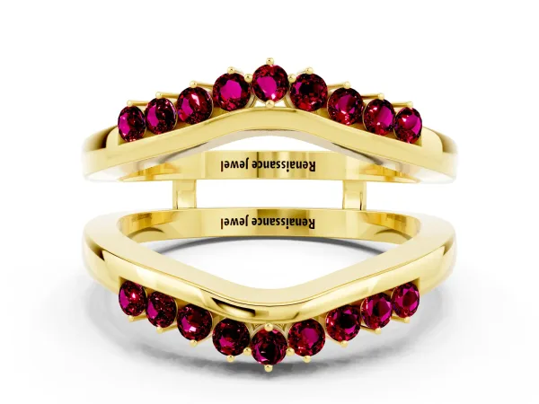 Round Garnet Chevron Contour Band with Prong Setting Yellow gold