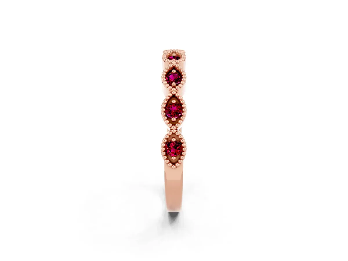 Milgrain Marquise Garnet Half Eternity Band with Bezel Setting Rose gold
