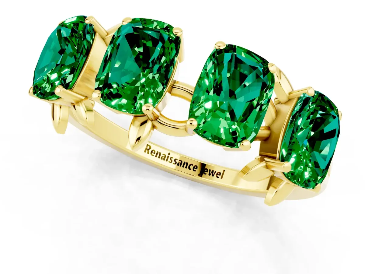 Emerald Cut Emerald Prong-Set Half Eternity Band Yellow gold
