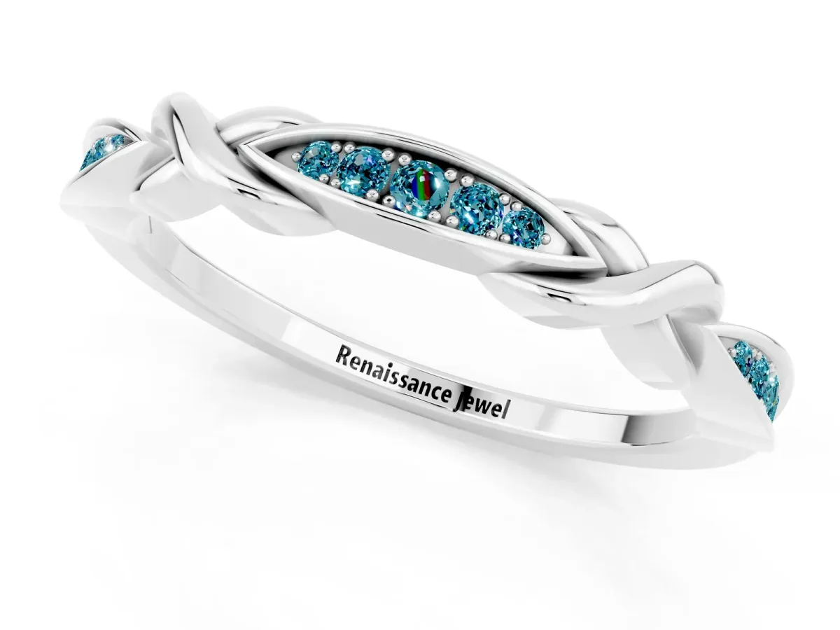 Twisted Marquise Blue Topaz Pavé Band with Shared Prong Setting White gold